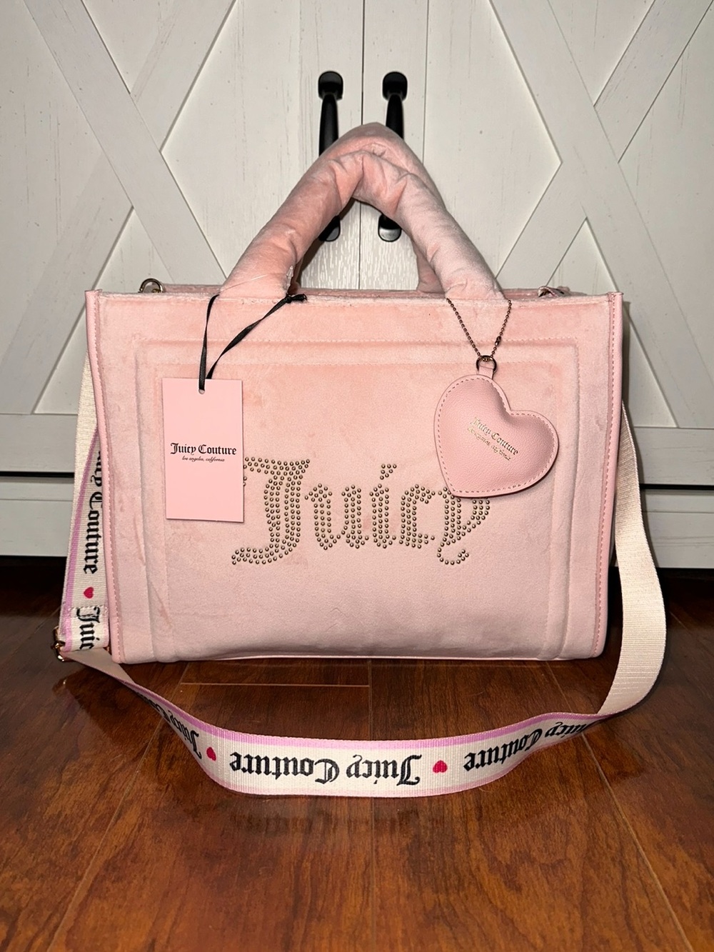 Juicy Couture Extra Spender Tote in Pink Diamond with Crossbody Strap